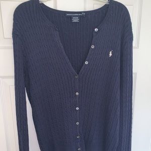 Navy RL Sport Cable Knit Button Down Cardigan